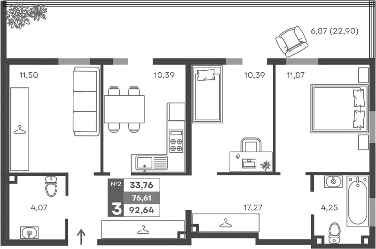 3-комн., 69.74 м²