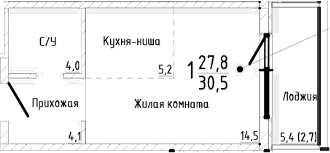 Студия, 27.8 м²