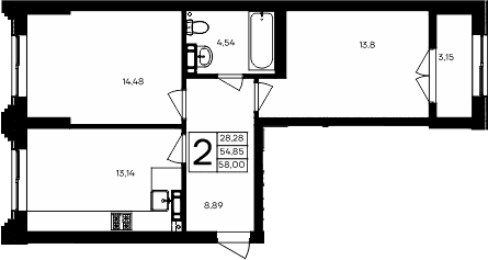 2-комн., 54.85 м²