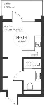 Студия, 19.28 м²