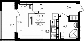 Студия, 23 м²