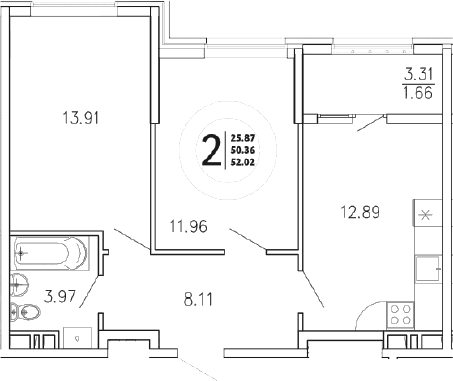 2-комн., 50.84 м²