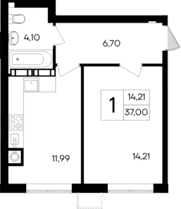 1-комн., 37 м²