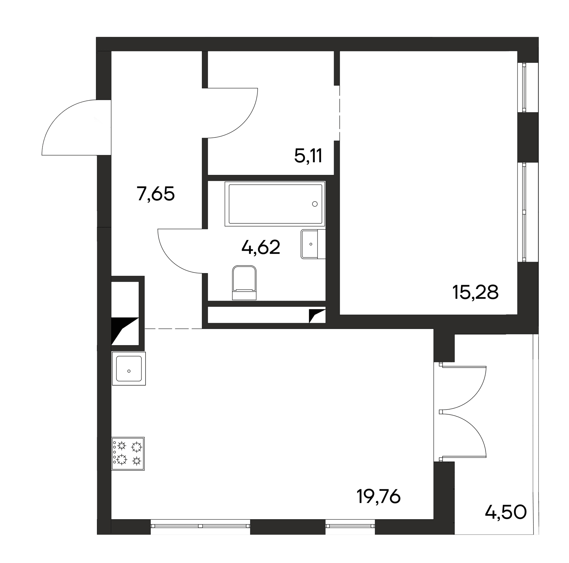 1-комн., 52.42 м²