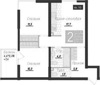3-комн., 51 м²