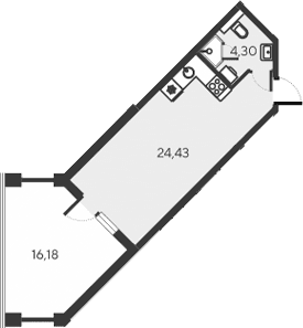 Студия, 28.73 м²