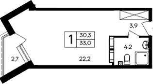 Студия, 30.3 м²