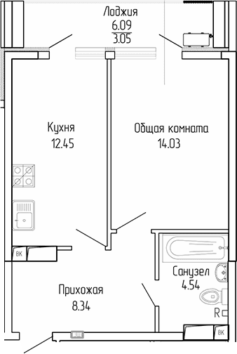 1-комн., 39.36 м²