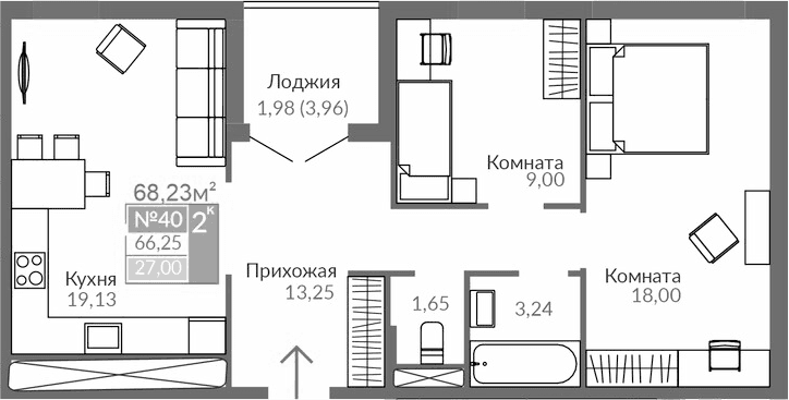2-комн., 64.27 м²