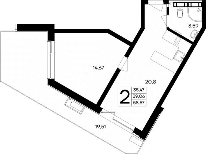 1-комн., 39.06 м²