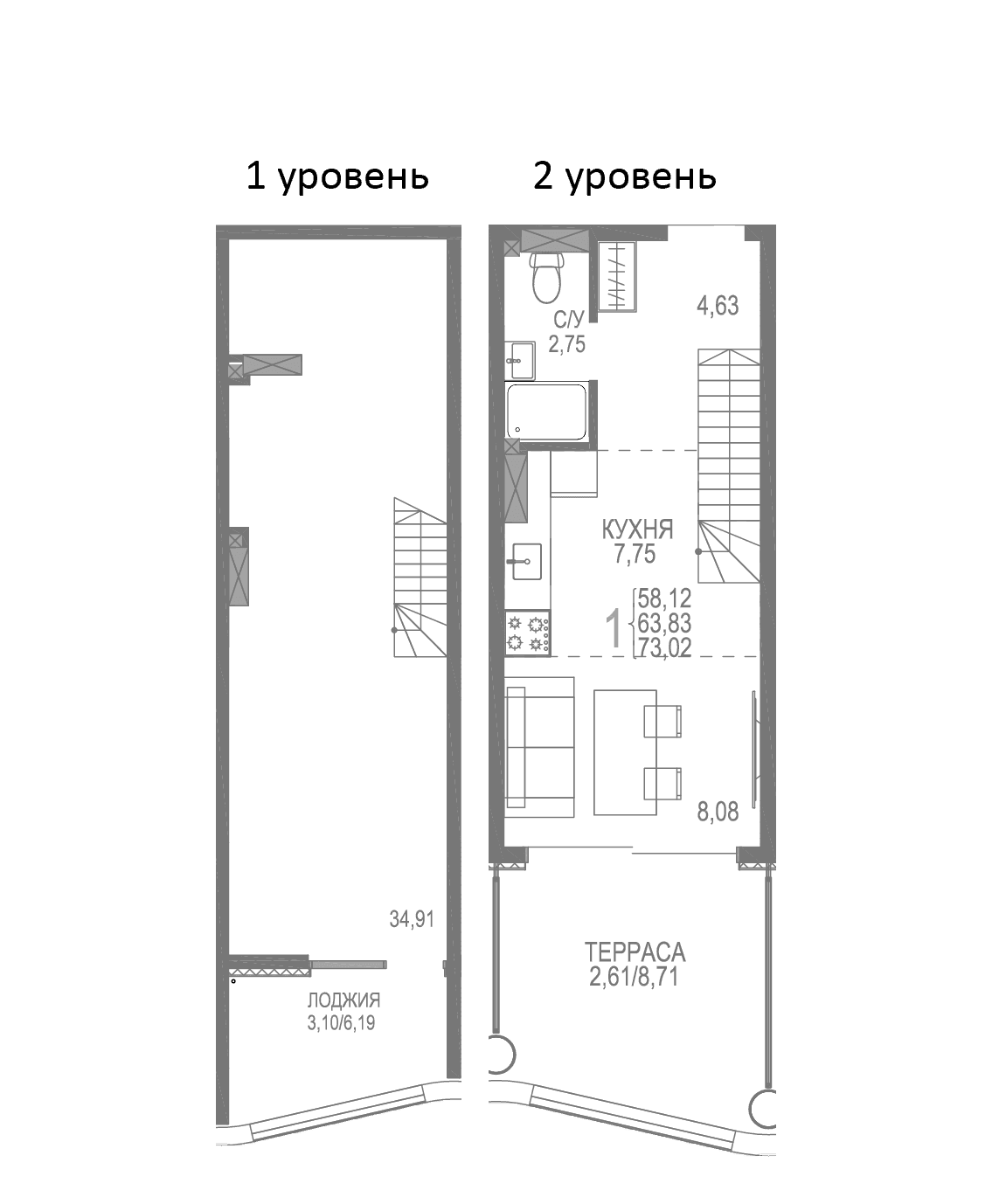 1-комн., 67.31 м²