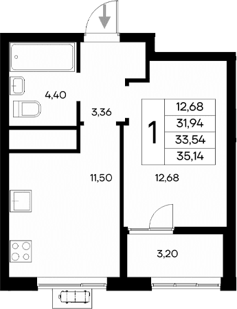 1-комн., 31.94 м²