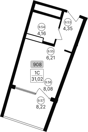 Студия, 22.8 м²