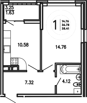 1-комн., 36.78 м²
