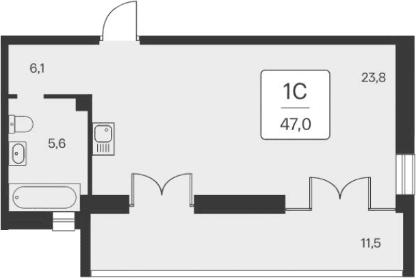 Студия, 35.5 м²
