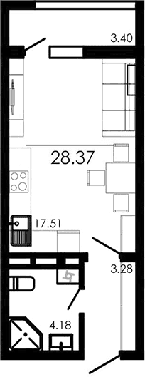 Студия, 24.97 м²