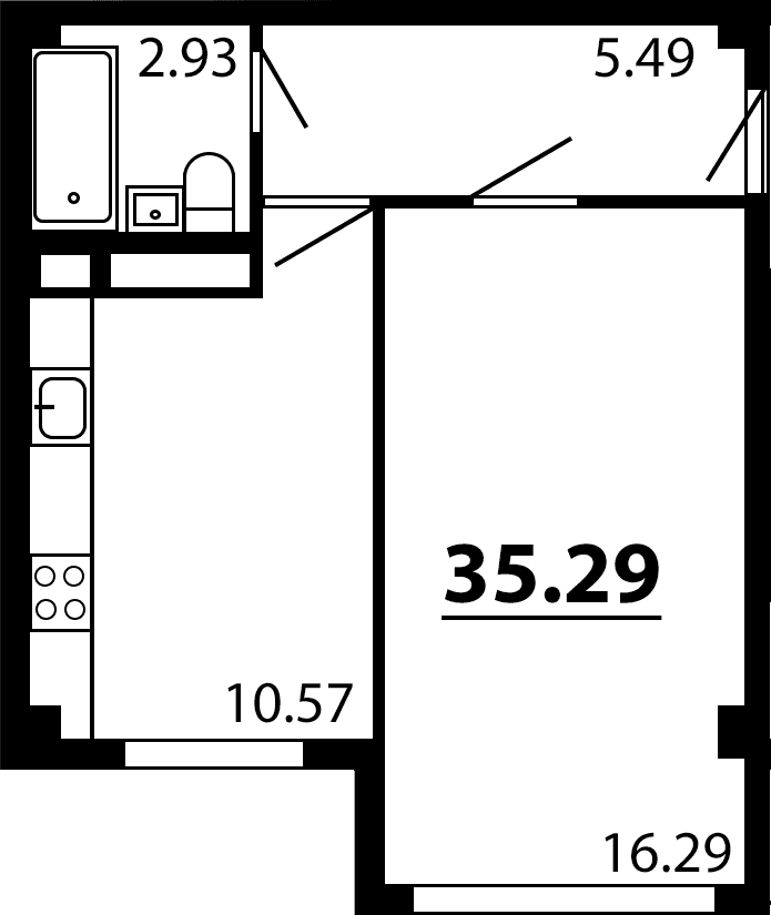 1-комн., 35.29 м²