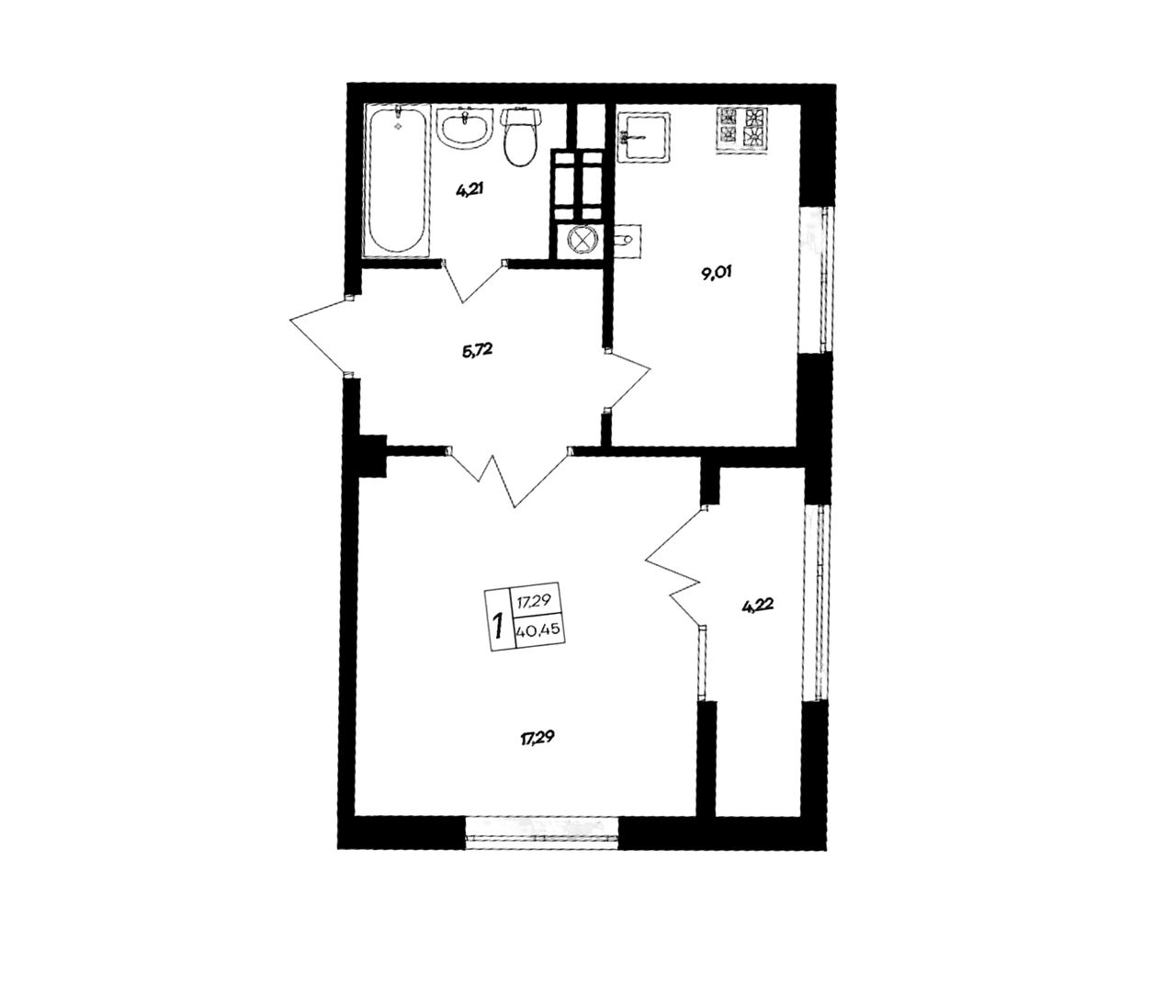1-комн., 36.23 м²