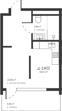 Студия, 26.12 м²