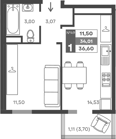 1-комн., 32.9 м²