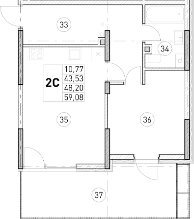 1-комн., 43.53 м²