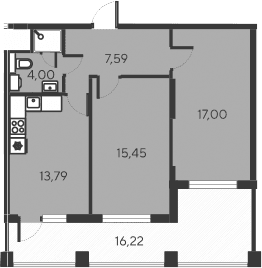 3-комн., 57.83 м²