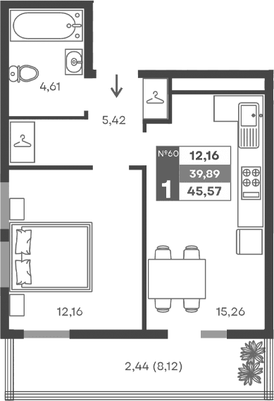 1-комн., 37.45 м²