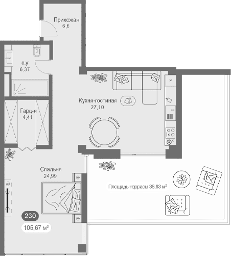 1-комн., 71.33 м²