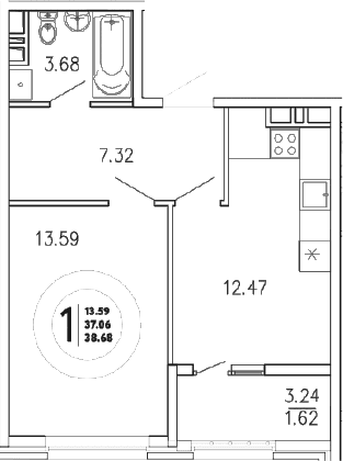 1-комн., 37.06 м²