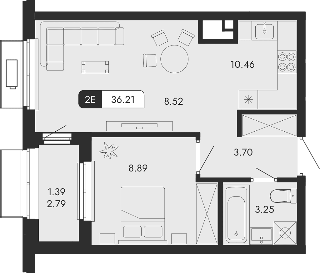 2-комн., 34.82 м²