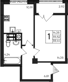 1-комн., 35.52 м²