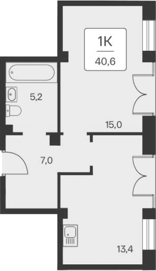 1-комн., 40.6 м²