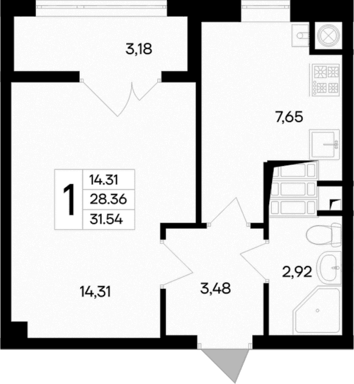 1-комн., 28.36 м²