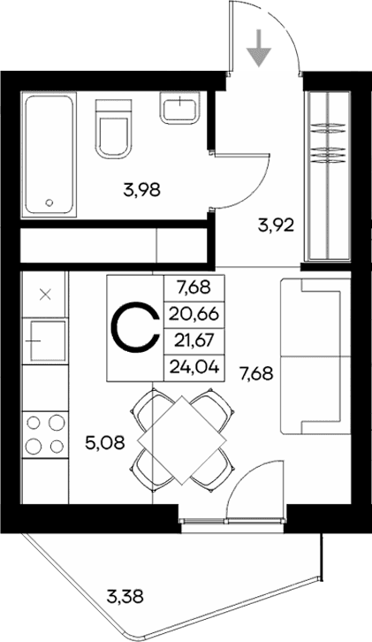 Студия, 20.66 м²