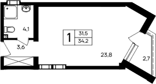 Студия, 31.5 м²