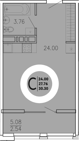Студия, 27.76 м²