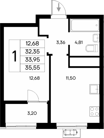 1-комн., 32.35 м²