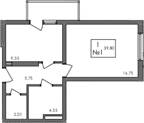 1-комн., 38.6 м²