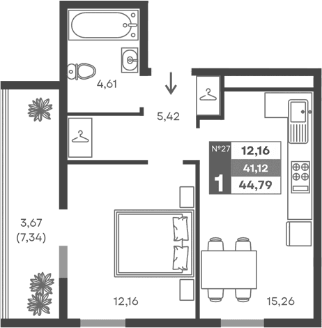 1-комн., 37.45 м²