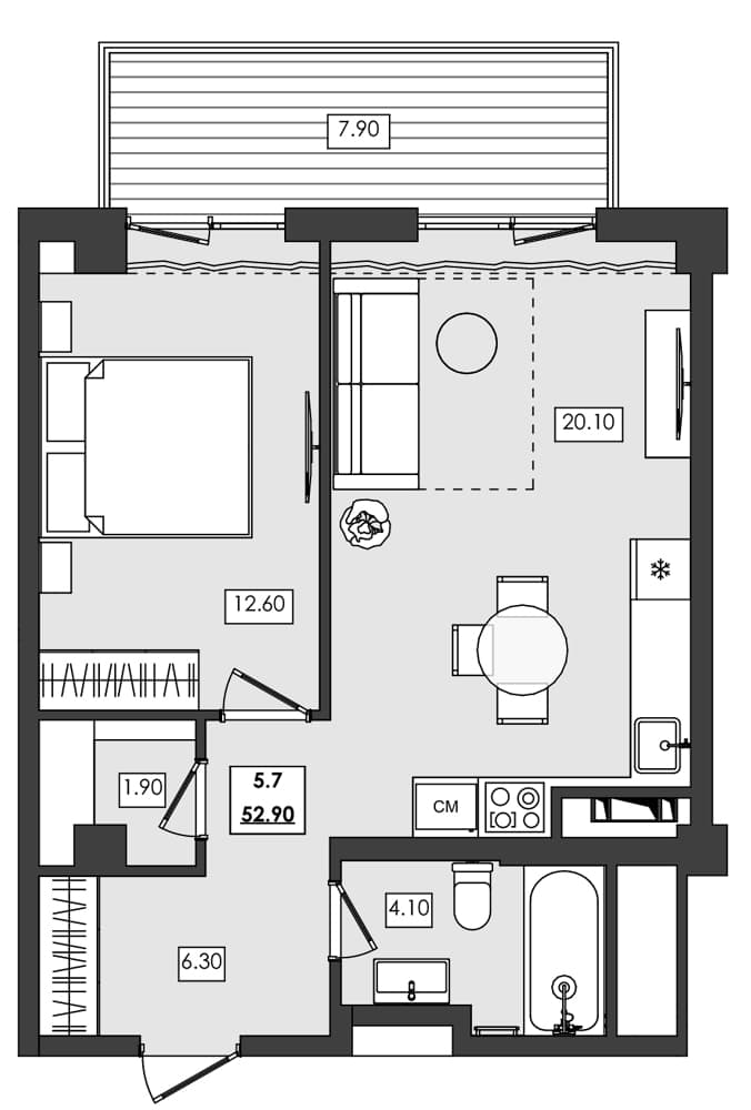 1-комн., 45 м²