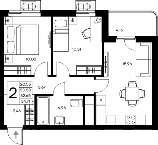 2-комн., 50.58 м²