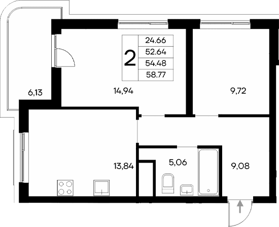 2-комн., 52.64 м²