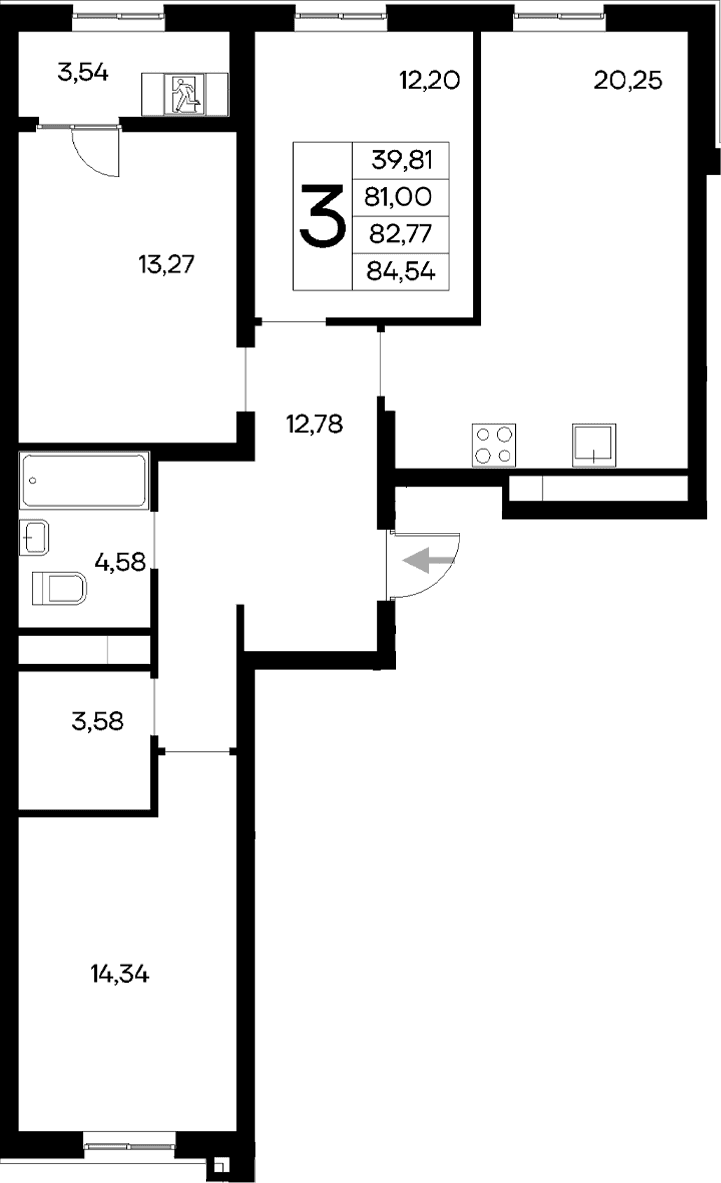 3-комн., 81 м²
