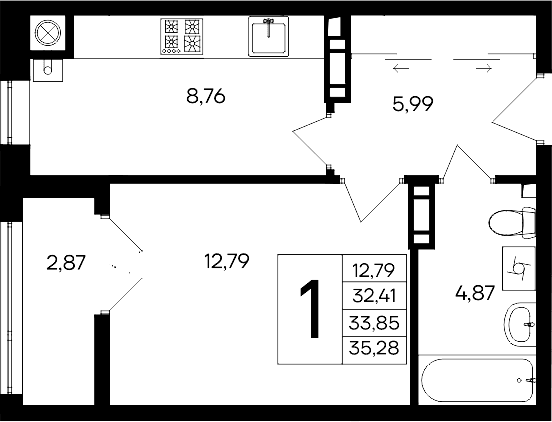 1-комн., 32.41 м²