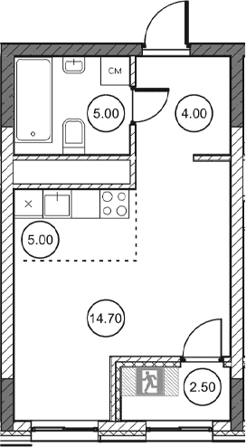 Студия, 28.65 м²