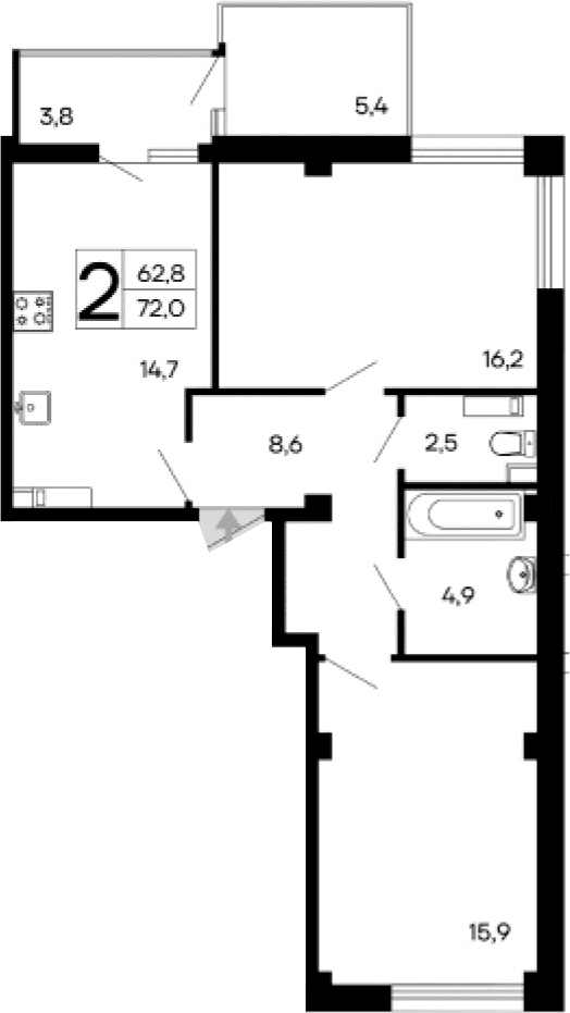 2-комн., 62.8 м²