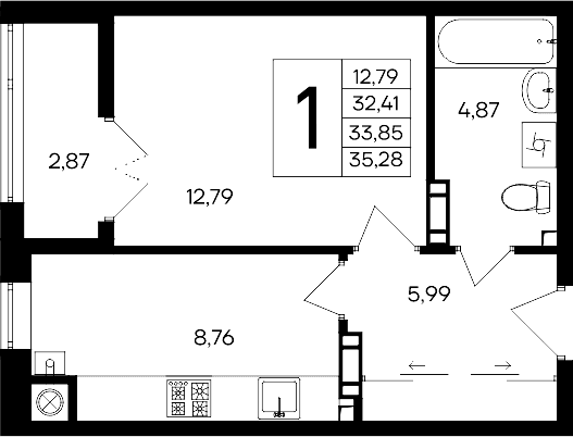 1-комн., 32.41 м²