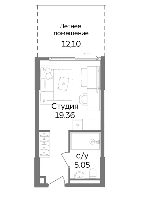 Студия, 24.41 м²