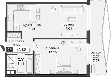2-комн., 40.86 м²
