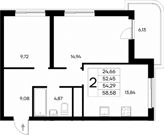 2-комн., 52.45 м²